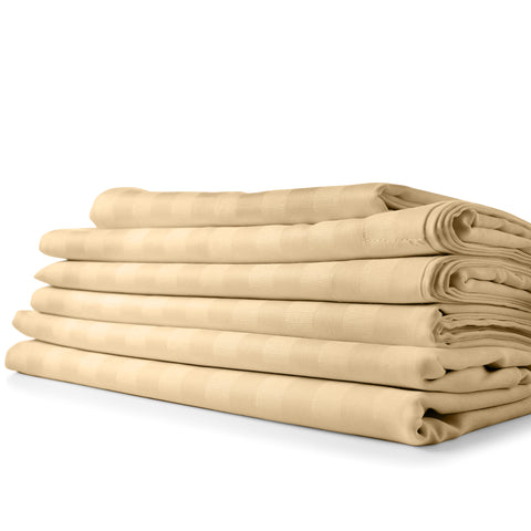 Cypress Linen Dobby Stripe Collection 1800 Series 6 Piece Cream Premium Sheet Sets